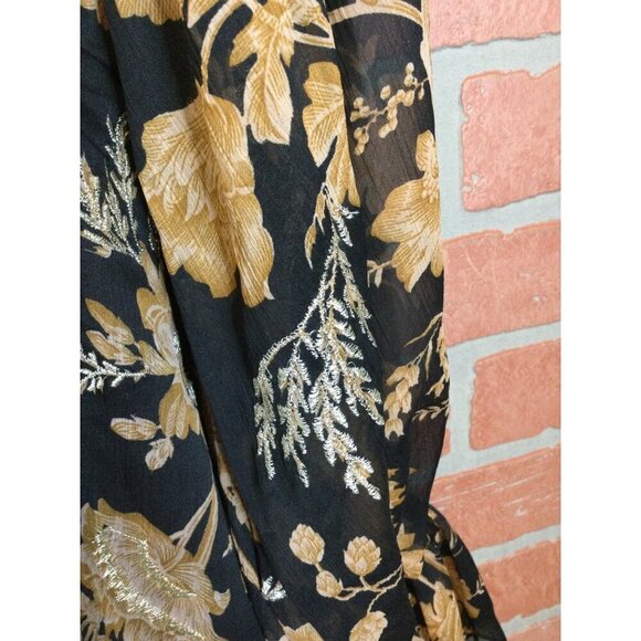 Asos Women's Floral Mini Dress Metallic Witchy Boho Lace Up Brown Black Size 16 - Picture 5 of 9